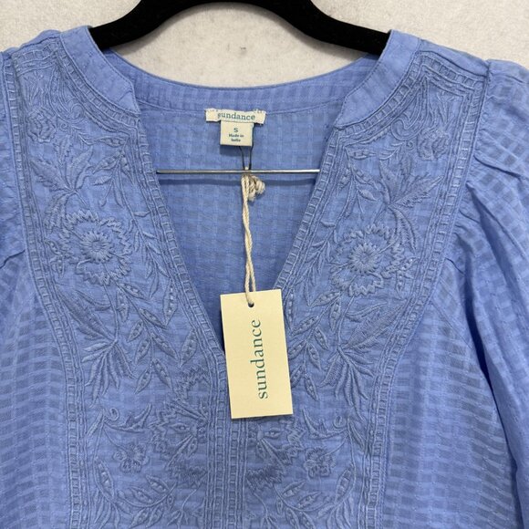Sundance Dress Womens Small Blue Embroidered Boho Peasant Midi V-Neck Pockets - Picture 5 of 9